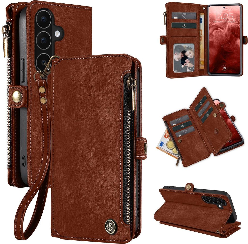 Handy Hülle für Samsung Galaxy A57 5G Geldbeutel Geldbörse RFID Schutz Klapphülle Cover Schutzhülle Wallet Farbe: Dunkelbraun