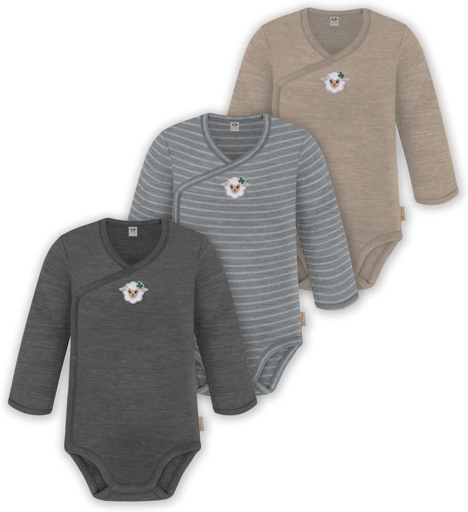 normani 3er Pack Baby Merino Langarm Wickelbody