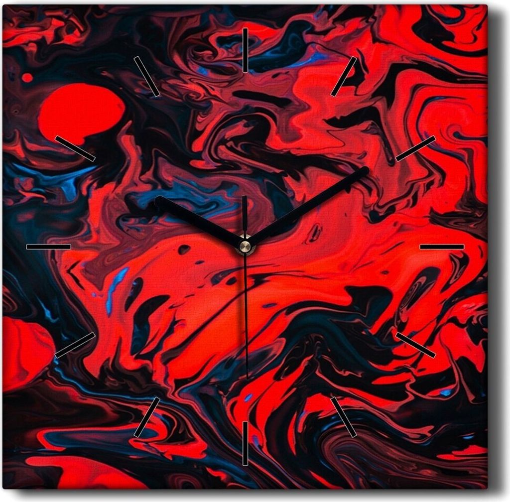 Coloray Hodiny Unikátní 30x30 cm Tiché hodiny Pro obývací pokoj a kuchyň Nástěnné hodiny Plátno Černé ručičky hodin - červené shrnutí