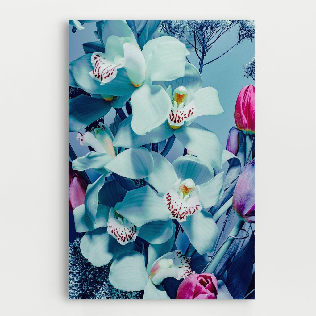 ARTHUB Leinwandbild 80x120 cm, Light Blue Orchids | Wohnzimmerdekoration, Hängende Bilder, Wanddekoration, Heimdekoration, Blumen, Orchideen