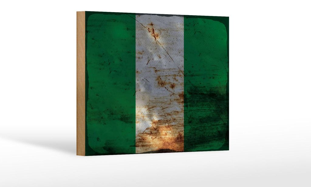 Holzschild Flagge Nigeria 18x12 cm Flag of Nigeria Rost Dekoration