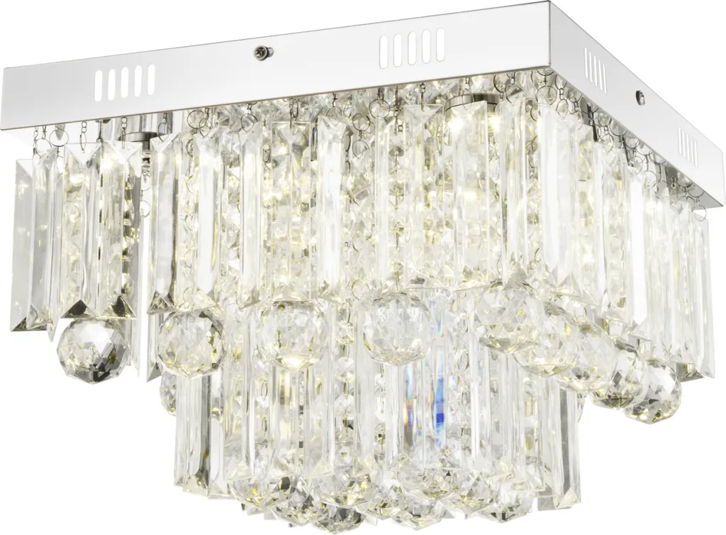 Globo Lighting Plafonnier Carré LED 18W Chrome et Cristaux 32x32x24cm