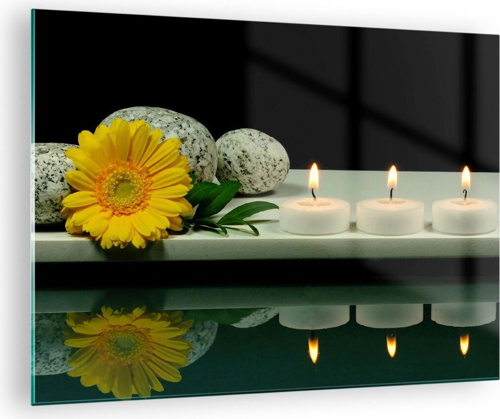 Bilder auf glas - Spa Blume Kerze Stein - 70x50cm - Glasbilder - Wandbilder - Kunstdruck - zum Aufhängen bereit - Wanddekoration aus Glas - Glas B...