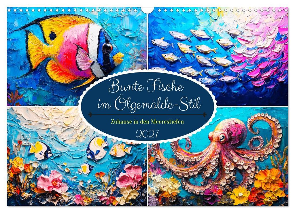 Bunte Fische im Ölgemälde-Stil. Zuhause in den Meerestiefen (Wandkalender 2027 DIN A3 quer), CALVENDO Monatskalender