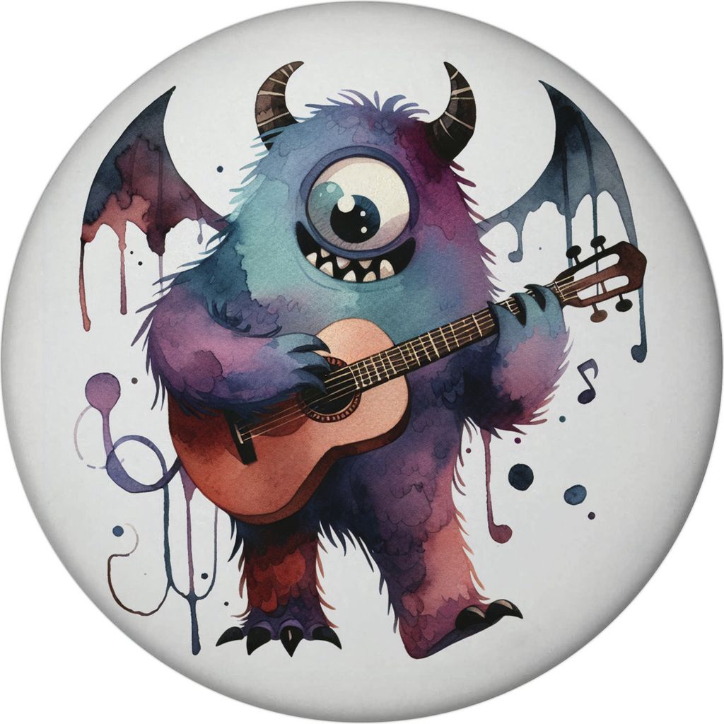 Freches Monster mit Gitarre Magnet rund