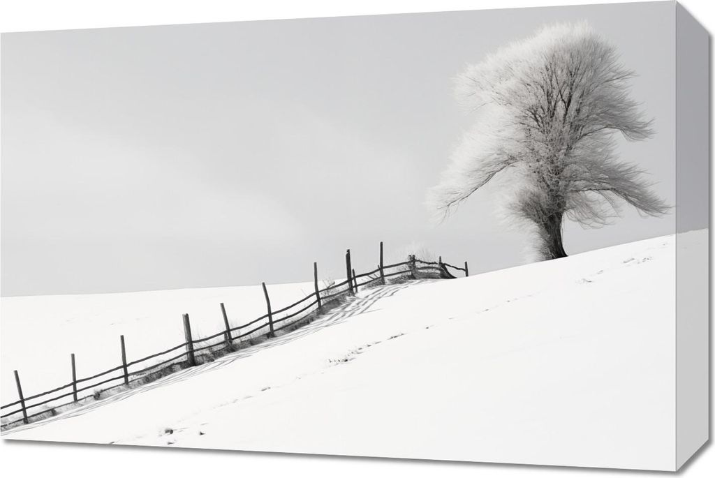 Bild 60x40cm Einsamkeit des Winters am Zaun