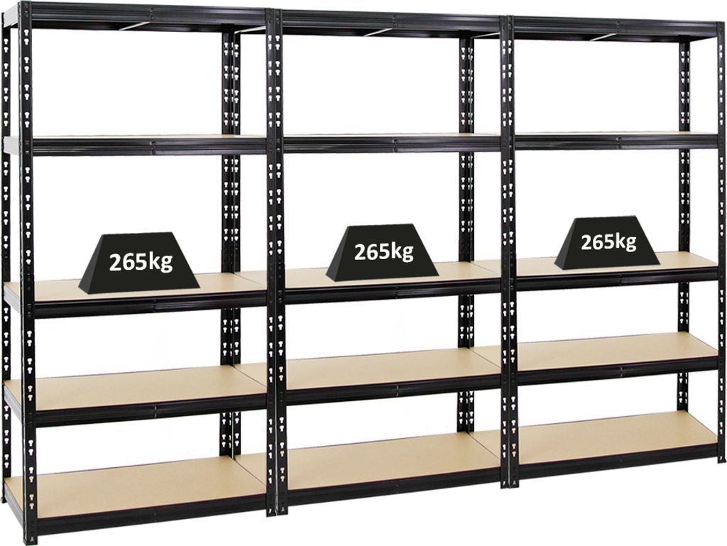 Mega Deal | 3x Schwerlastregal Tiger | HxBxT 180x90x45 cm | Fachlast 265kg | Schwarz
