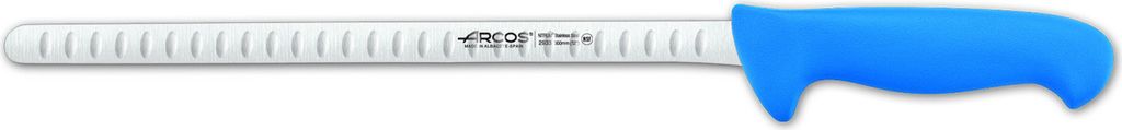 Lachsmesser Arcos Farbe - Prof 293323 aus Nitrum-Edelstahl und mango Ergonomisches blaues Polypropylen mit 30 cm Klinge, Vitrine