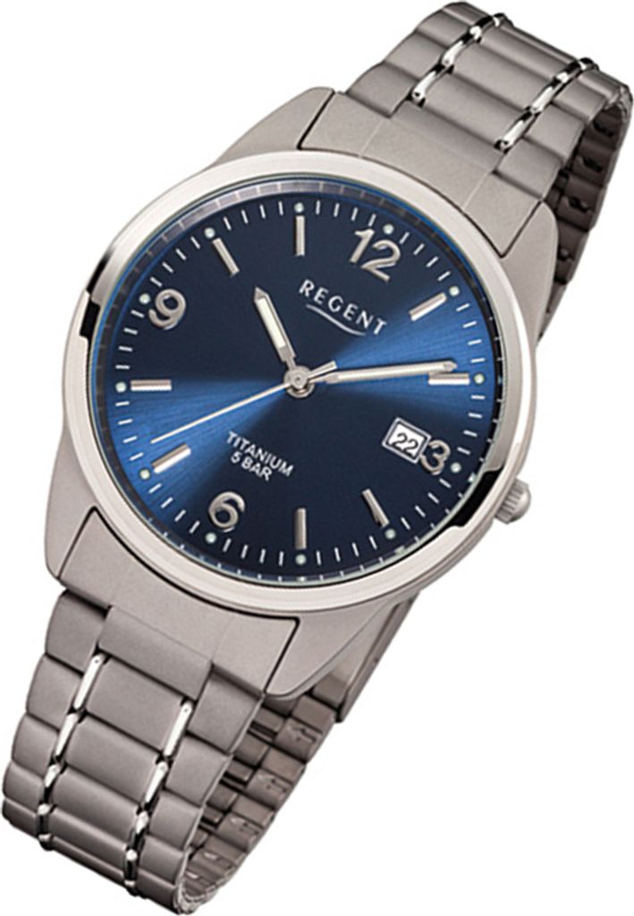 Regent Armbanduhr silber grau F-433 Herren Analog-Titanuhr Produktbild 