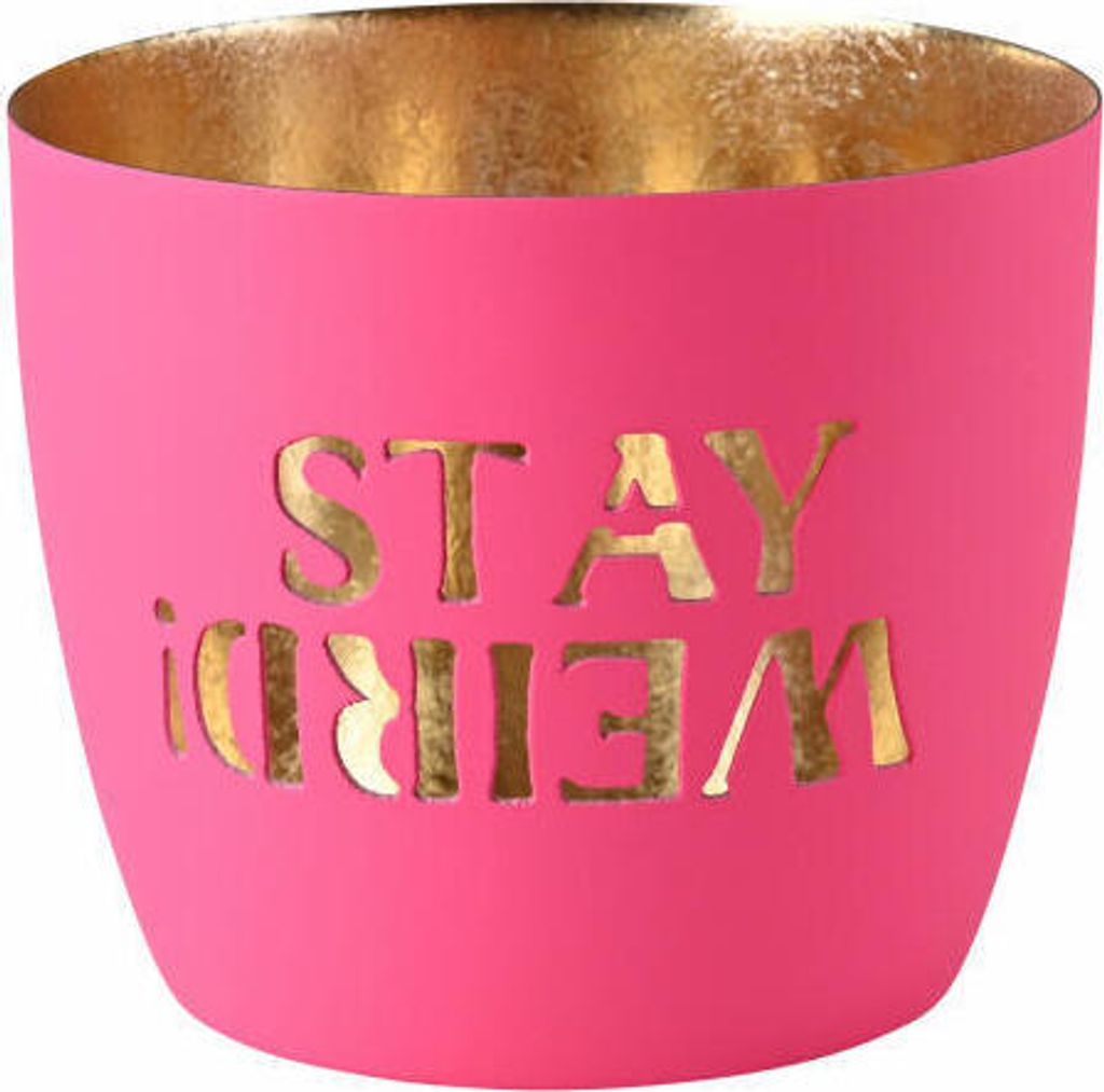 Gift Company Windlicht Madras Stay weird! M, Teelichthalter, Kerzenhalter, Eisen, Hot Pink / Gold, H 8.5 cm, 1172404013