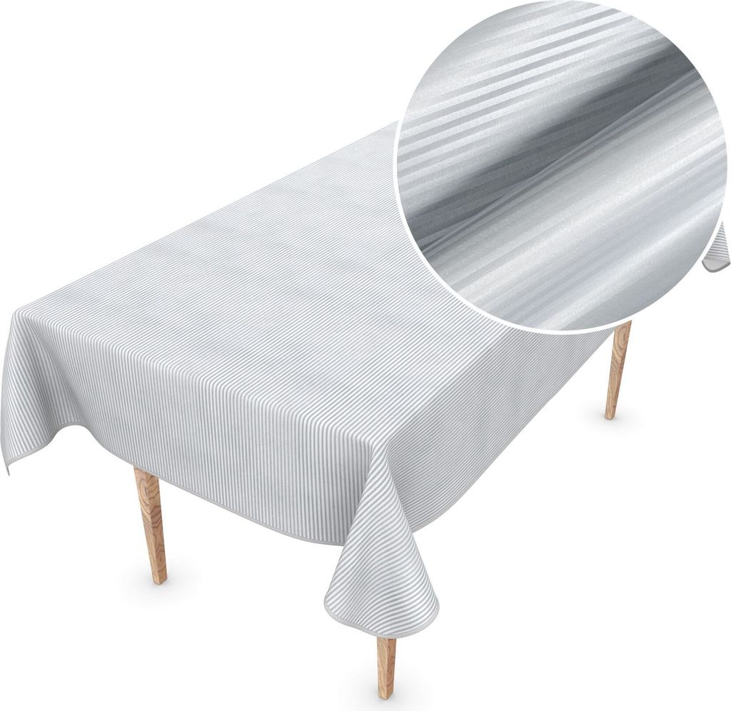 Tischdecke Wachstuch Premium Gestreift Grau Robust Wasserabweisend Breite 155 cm Länge 280 cm
