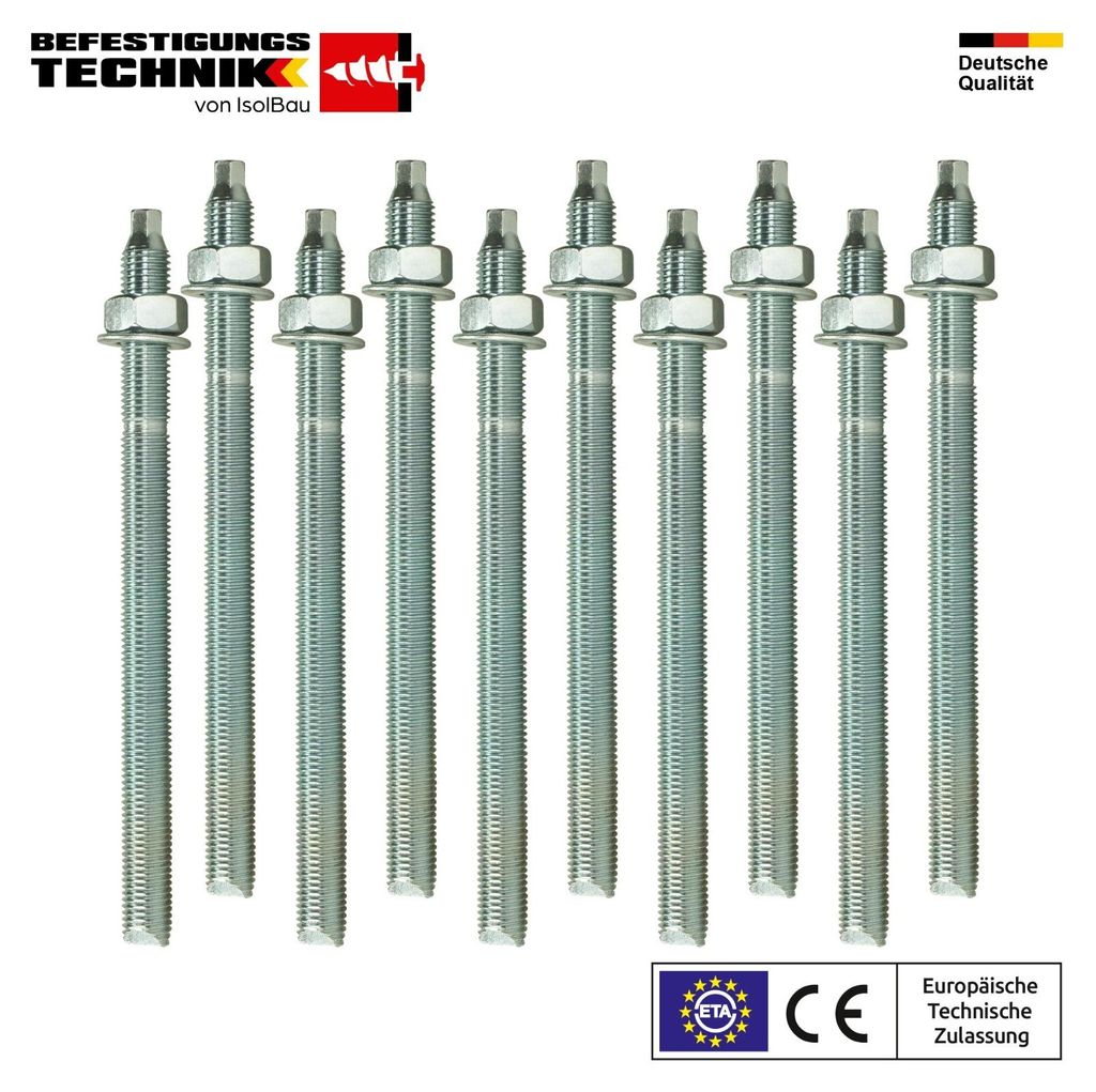 Isolbau Ankerstange M10 x 190 mm Stahl verzinkt 10 Stück ETA Verbundanker