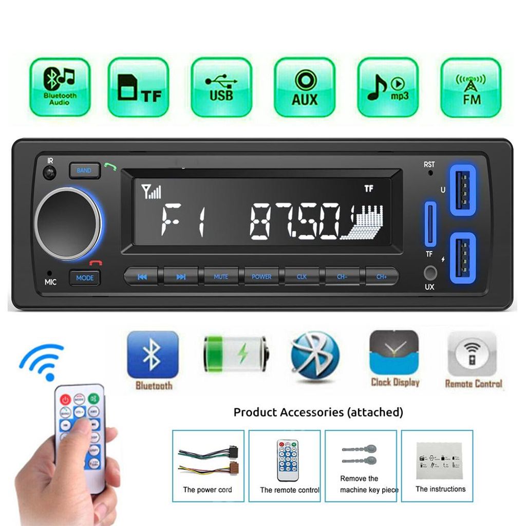 Autoradio Bluetooth 5.0,Avylet Autoradio mit Bluetooth Freisprecheinrichtung,7 Farben FM Autoradio 1 Din mit 2 USB/AUX/SD Karte/MP3-Player