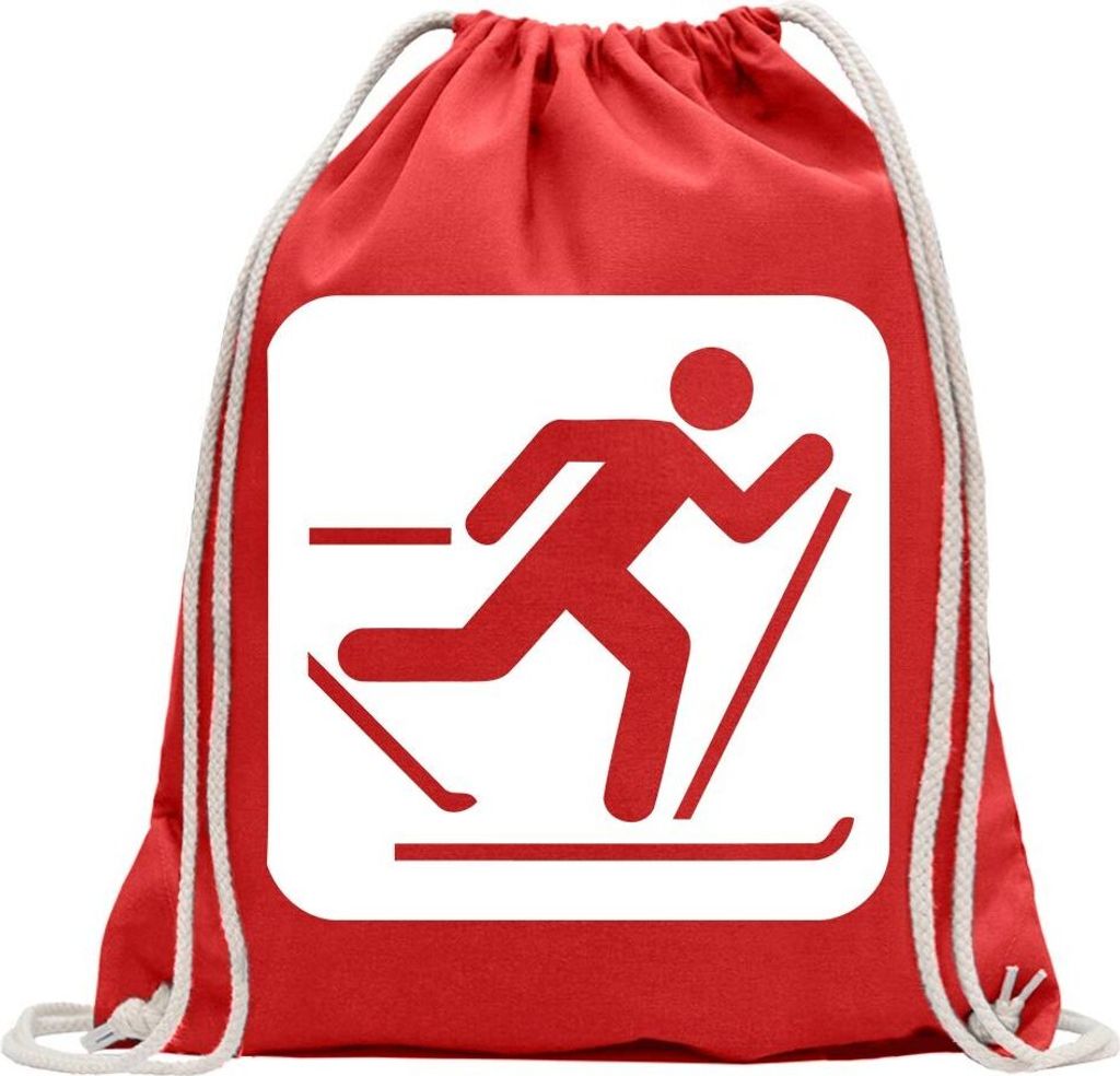 Kiwistar - Turnbeutel - rot - Skilaufen Schilaufen Piktogramme - Fun Rucksack Sport Beutel Gymsack Baumwolle mit Ziehgurt