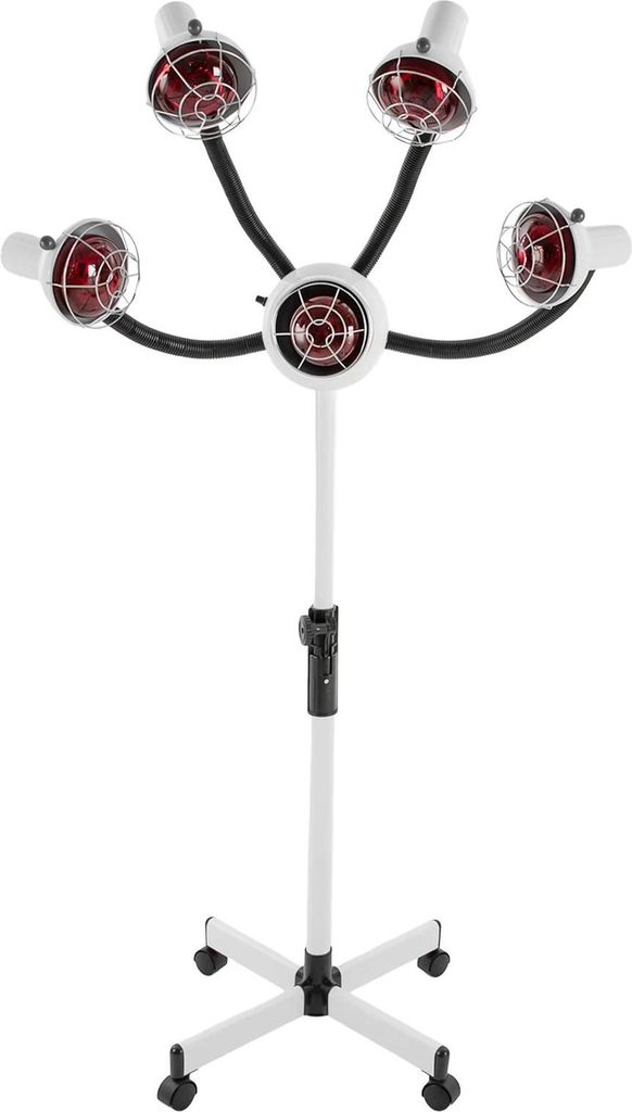 Infrarot Salonlampe - 5-Kopf Wärmelampe auf Stativ - 750 W - Höhenverstellbar - 40–80 °C - 220 V - Metall - Weiß