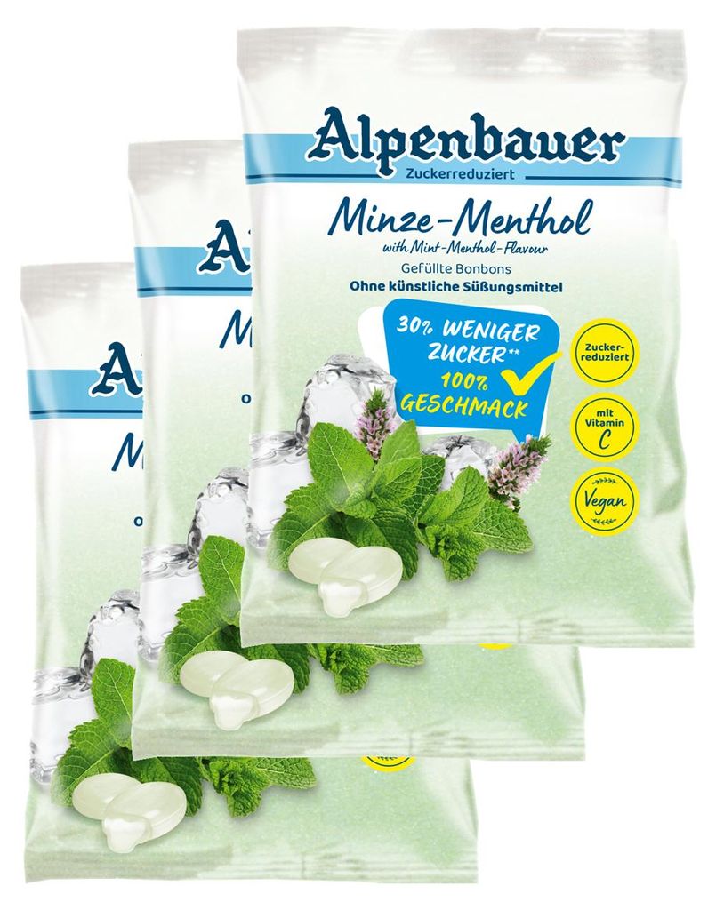 Alpenbauer Muntbonbons met menthol, suikerarm, 60g, Productafbeelding 