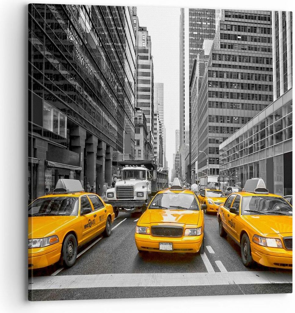 Bild auf Leinwand - Leinwandbild - Taxi Stadt Straße Transport - 70x70cm - Wand Bild - Wanddeko - Leinwanddruck - Bilder - Kunstdruck - Wanddekora...