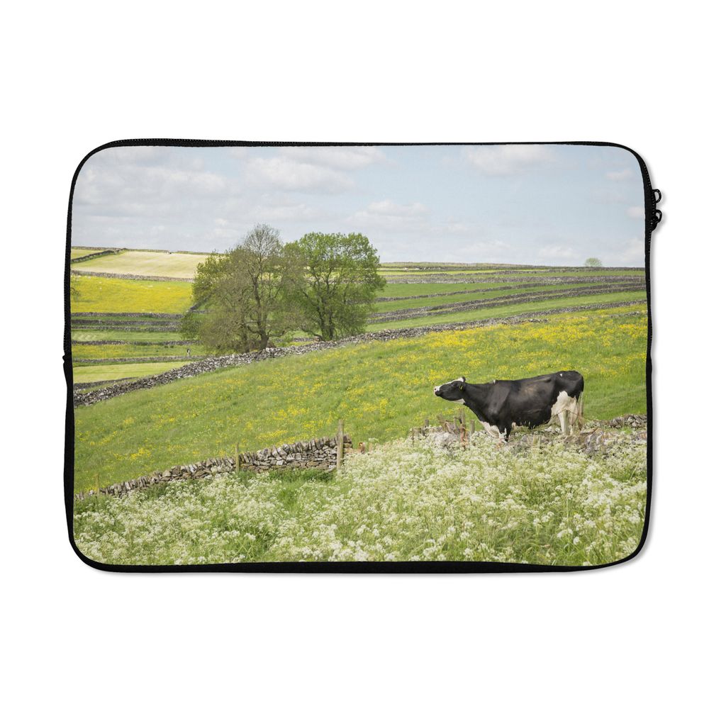 MuchoWow Laptop Hülle 14 ZollKuh - Blumen - Tiere Laptoptasche - Laptoptasche - Stoßsicher - Schutzhaube