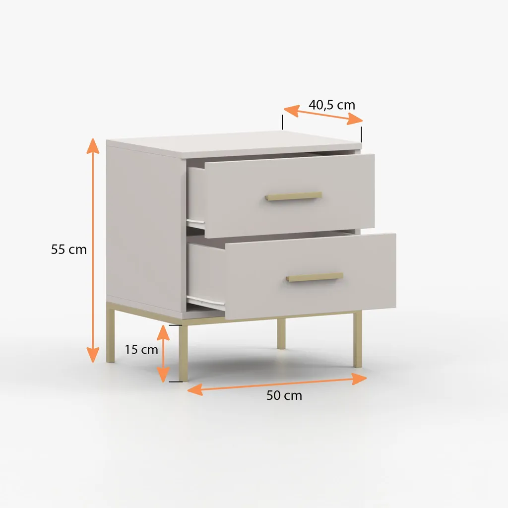 Table de nuit pour chambre moderne - Commode 50 cm Cachemire 2 tiroirs