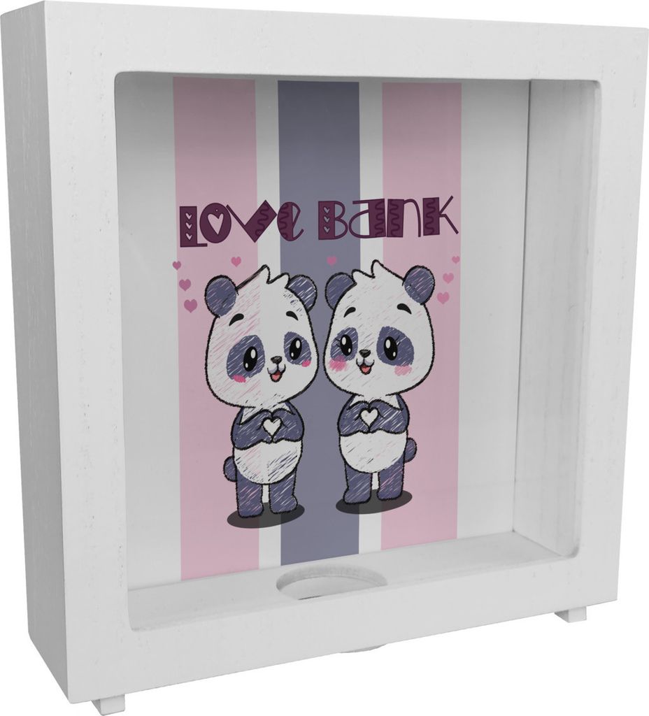 Panda Rahmen Spardose aus Holz mit Spruch Love Bank