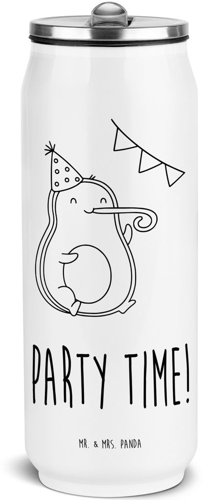 Mr. & Mrs. Panda Wasserflasche Avocado Party Zeit - Weiß - Geschenk, Thermoflasche, Thermosflasche, Trinkflasche, Happy Birthday, Isolierflasche, ...