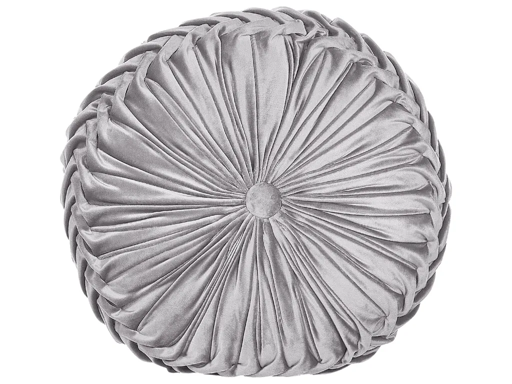 Coussin gris en velours doux 40 cm, design rond à franges Beliani