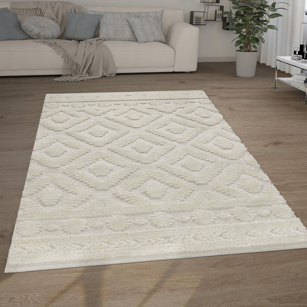 Hochflor Teppich Wohnzimmer Shaggy 3D Optik Ethno Boho Produktbild 