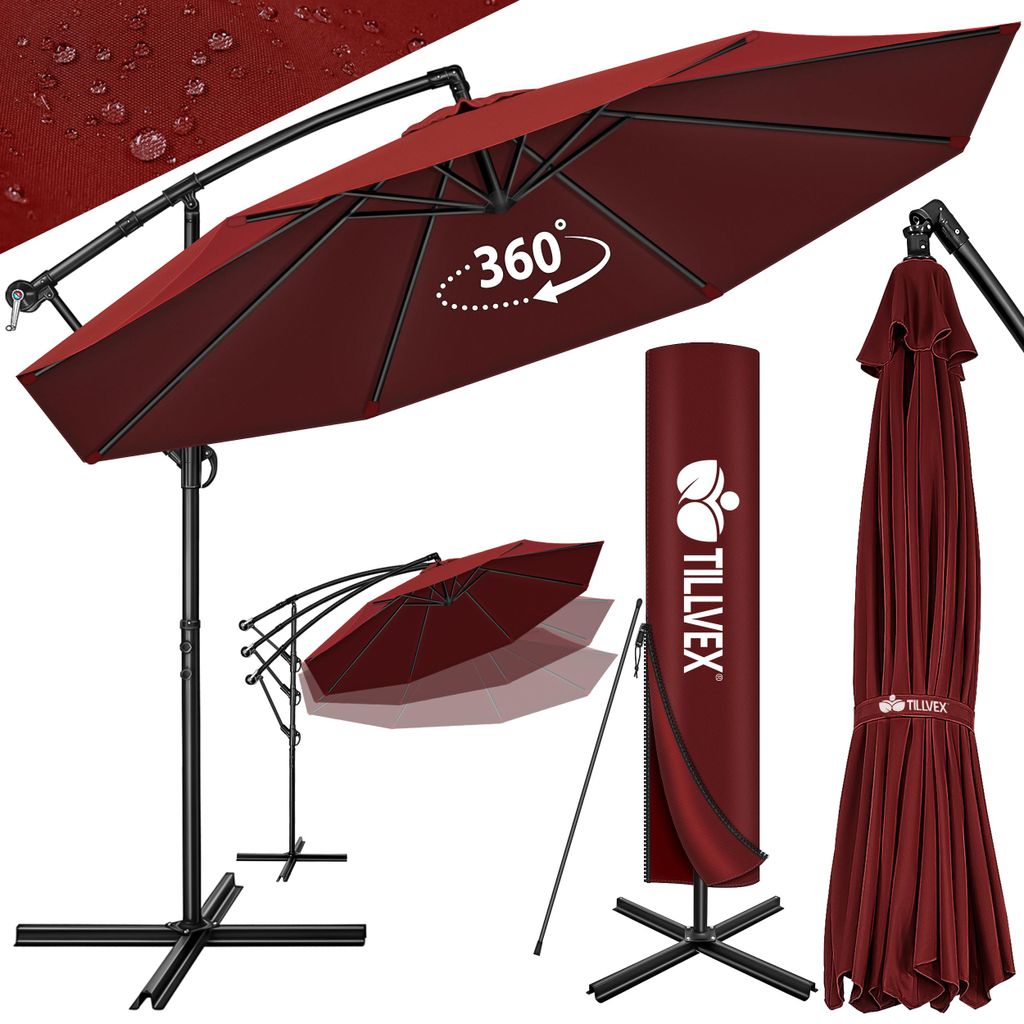 tillvex slnečník červený Ø 300 cm závesný slnečník záhradný Obrázok produktu 
