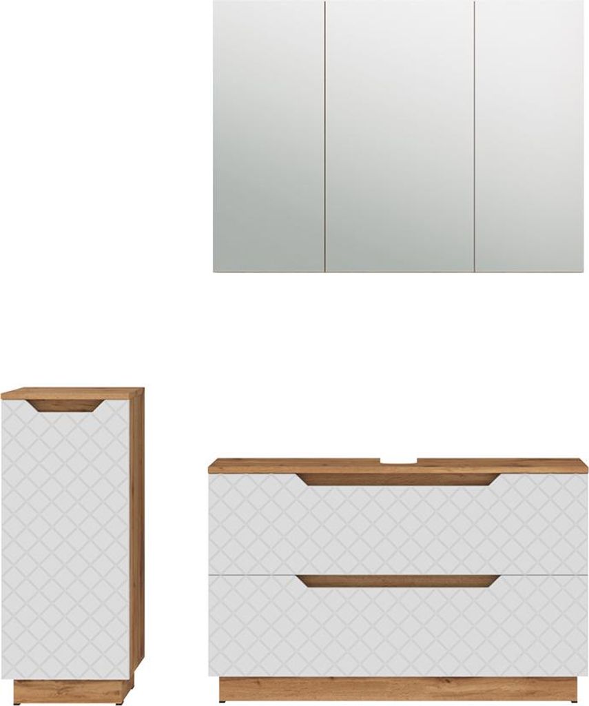Vicco Badmöbel-Set Lotta, 3 Teile, Eiche/Weiß mit Kachelstruktur