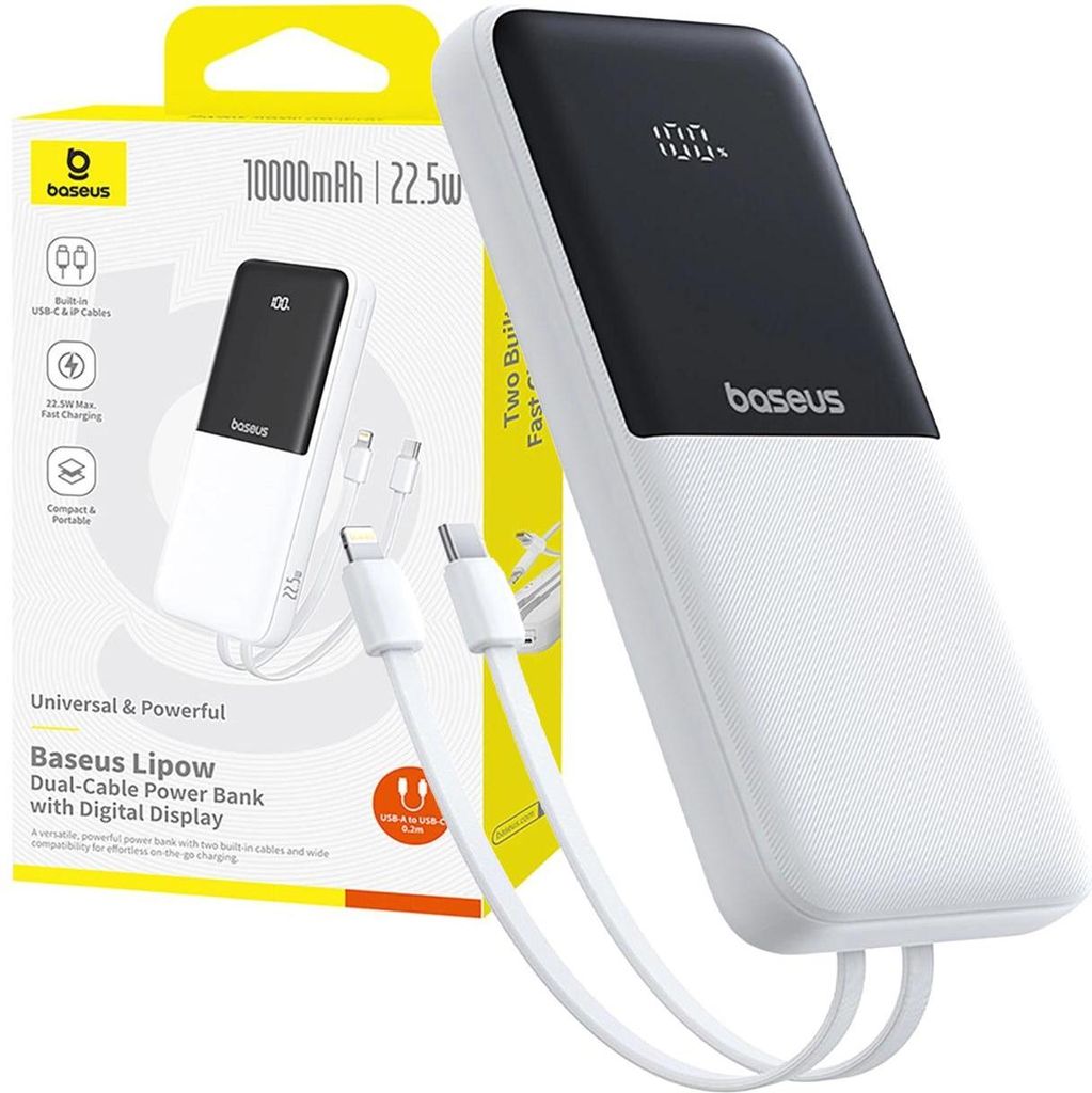 BASEUS Powerbank 10000mAh 22,5W USB-C & USB-A mit integrierten Kabeln
