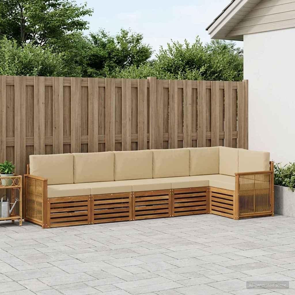 Möbel Ecksofa Set 5 pcs Natur Massives Akazienholz und PolyesterGartensofas - Gartensofas c1797