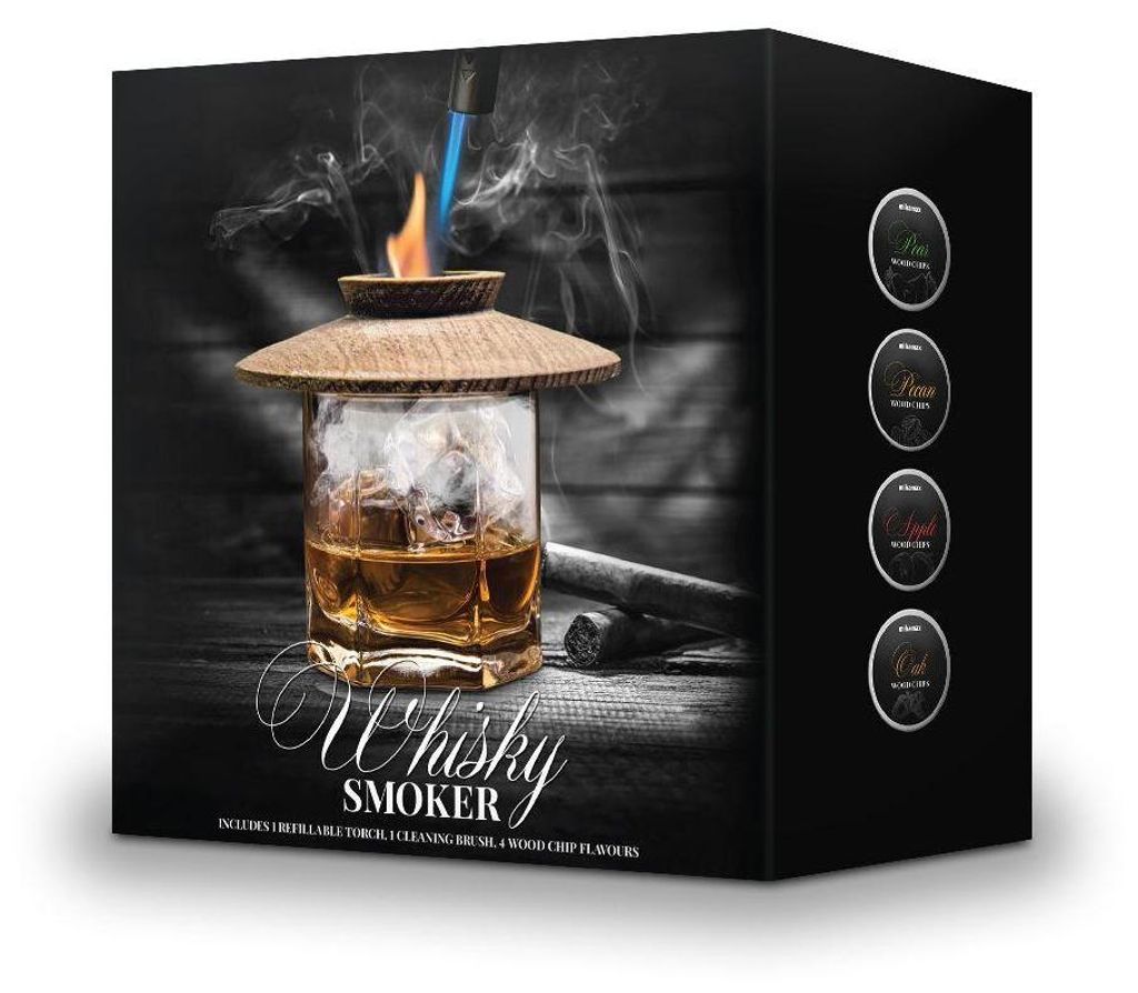 Räucherset für Whisky mit Holzaufsatz, inkl. Räucherchips, 11 x 11 x 3 cm