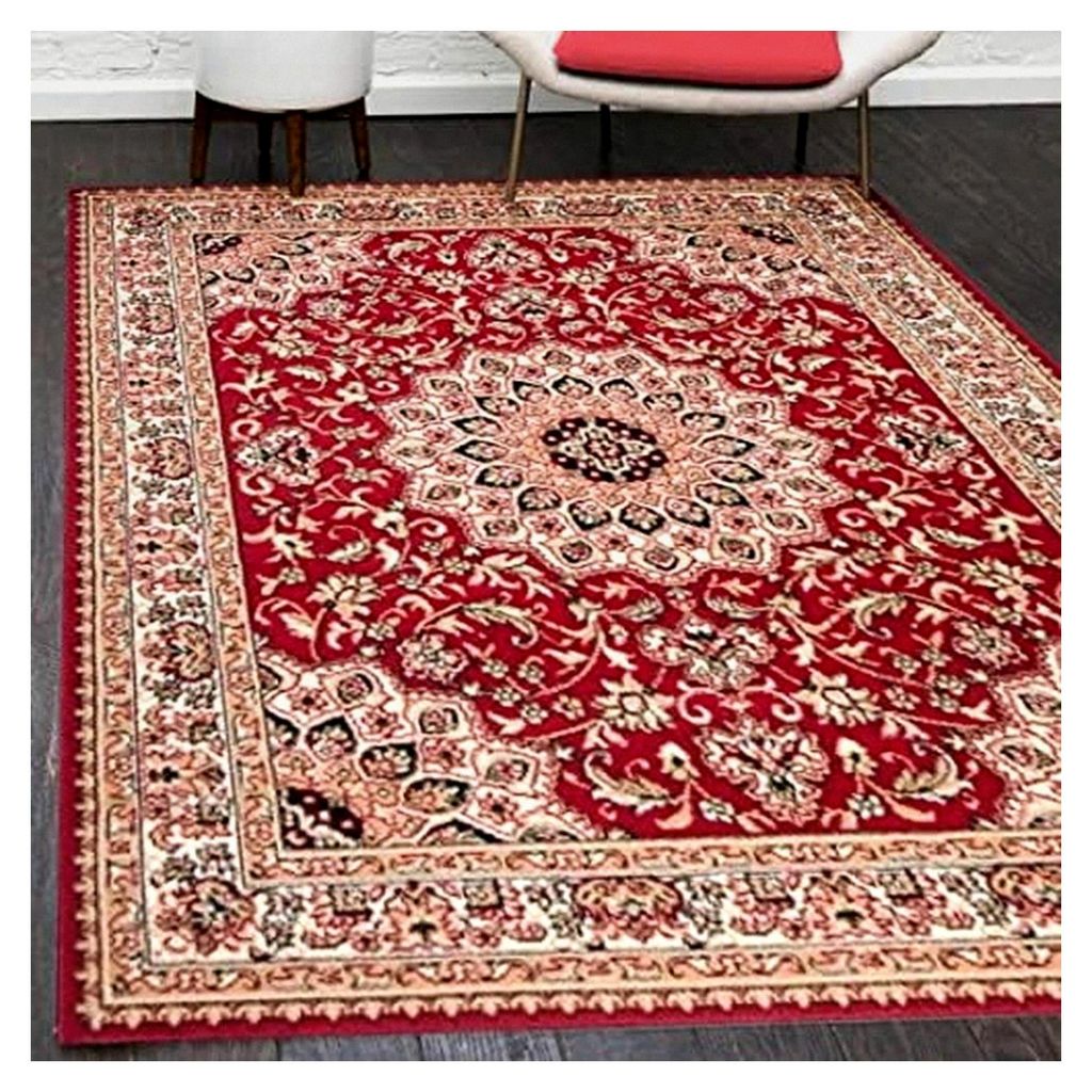 Orientalischer Vintage Teppich - Kurzflor - Medaillonmuster - Traditioneller Teppich für Wohnzimmer und Esszimmer - Wohnzimmerteppich - Rot 250 x ...