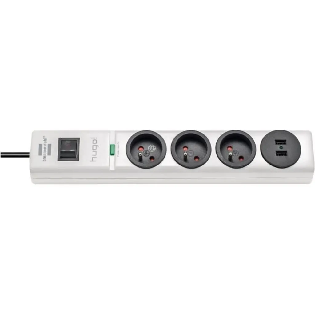 Multiprise Brennenstuhl Hugo 3 prises et 2 USB avec parafoudre blanc