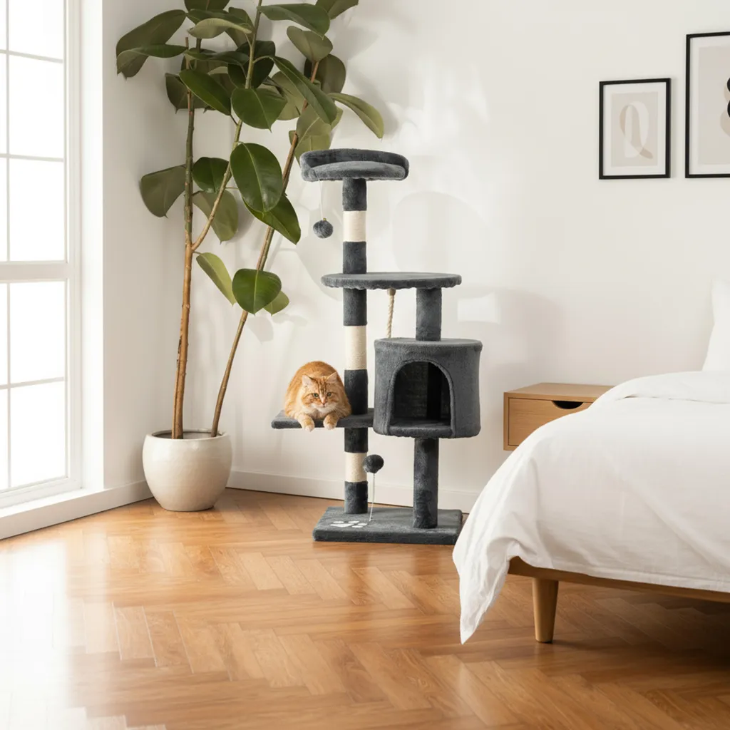 Arbre à Chat pour Appartement 112 cm avec Poste d'Observation et Jeu