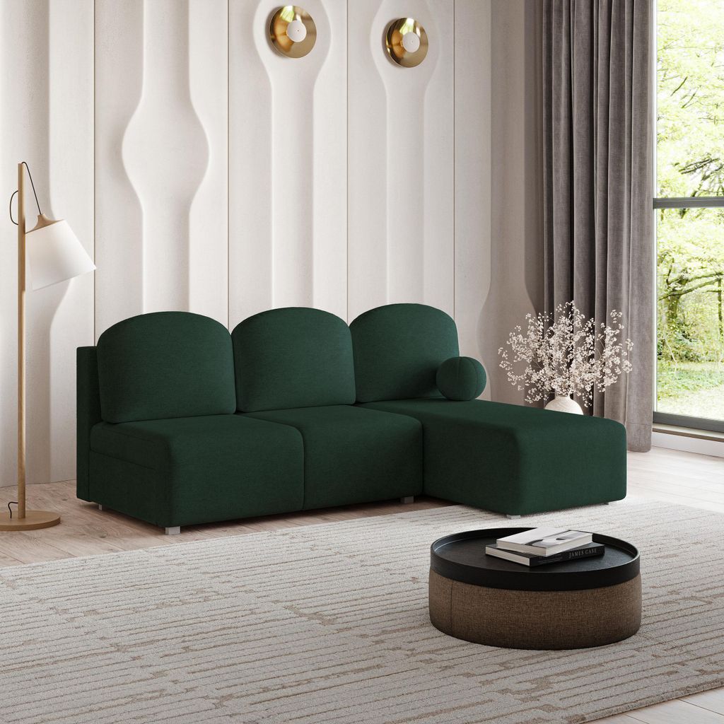 Masseno Ecksofa TRAMA mit Schlaffunktion L-Form, Sofa mit Bettkasten, Wohnzimmersofa, Couch, Soffa, Bettsofa, Couchgarnitur- Grün, NEVE 37