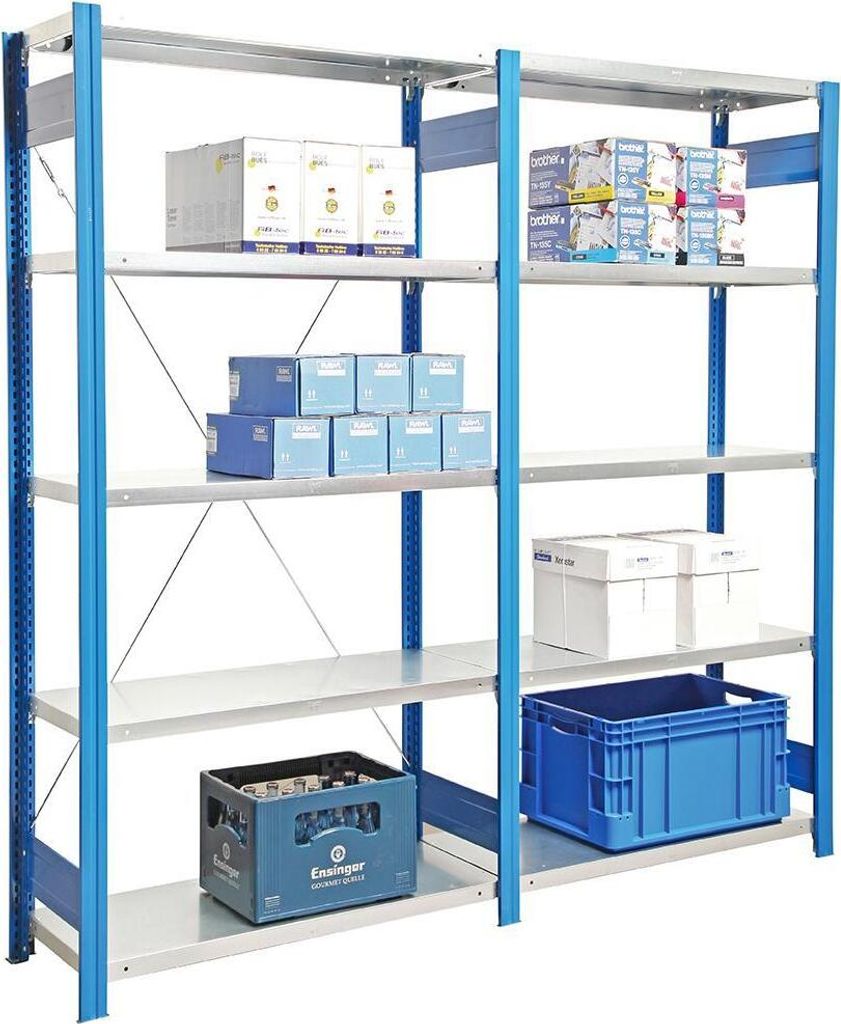 Fachbodenregal FALKE | Light-Duty | Anbauregal | HxBxT 300x88x40cm | 7 Ebenen | Fachlast 150kg | Einseitig nutzbar | Rahmen Lichtgrau