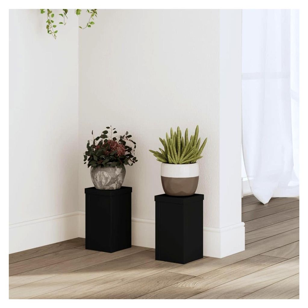 Pflanzenständer 2 Stück Schwarz 10x10x18 cm Holzwerkstoff, Pflanzentreppe für den Außenbereich, Kräutertreppe, Blumenständer, Blumenleiter f...