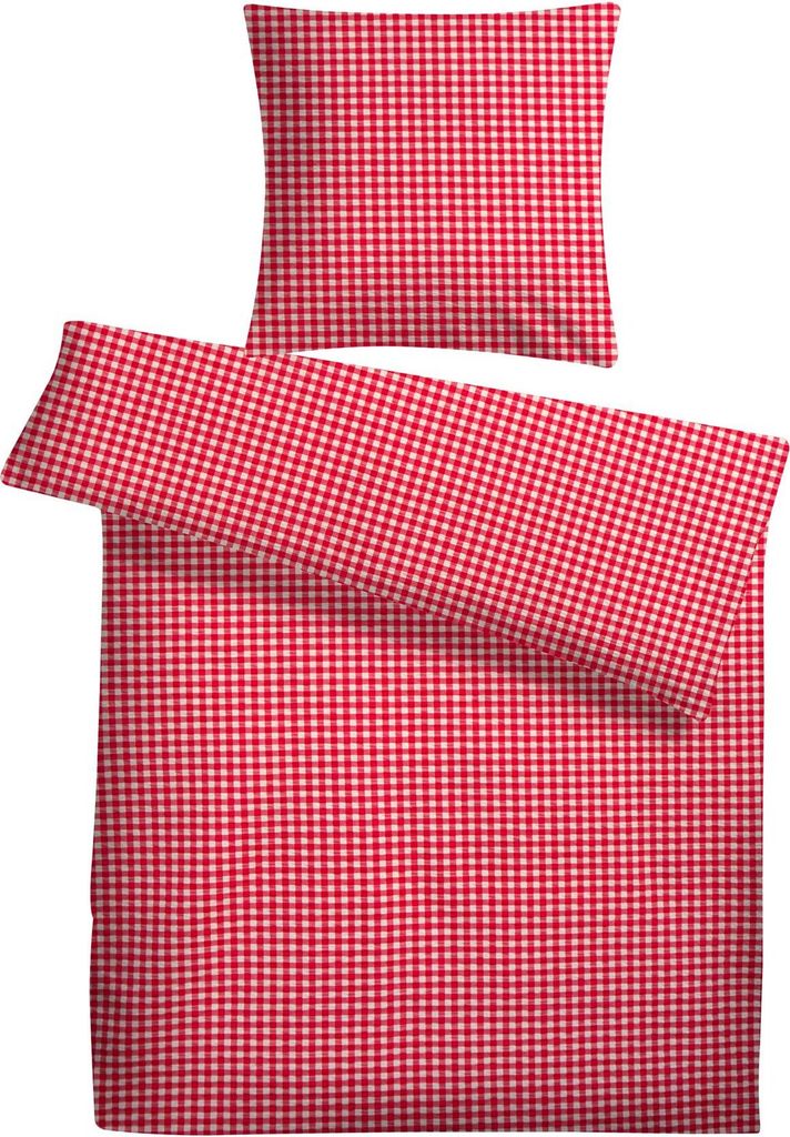 Seersucker Bettwäsche 135x200 Karo Rot Sommer Bettwäsche kariert Bettbezug 135 x 200 - Bügelfrei