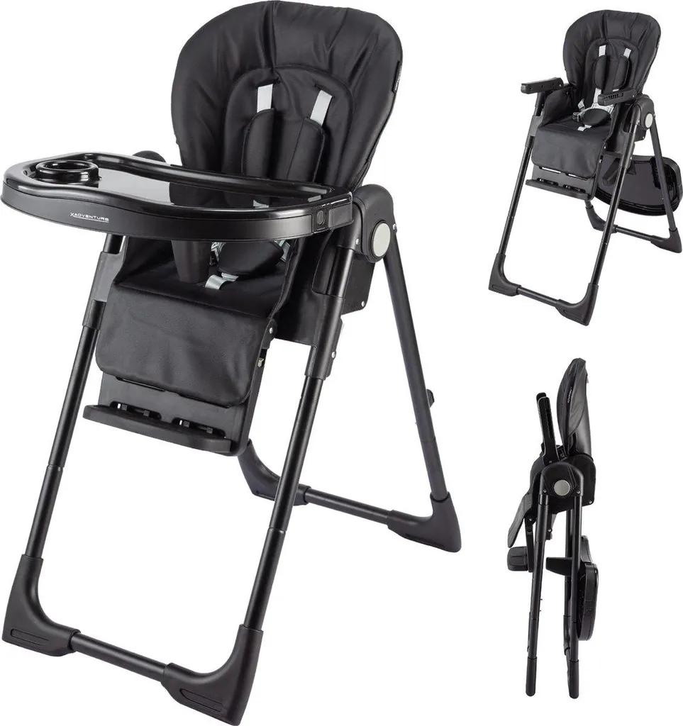 Chaise haute bébé X-Adventure réglable avec harnais 5 points - Noir