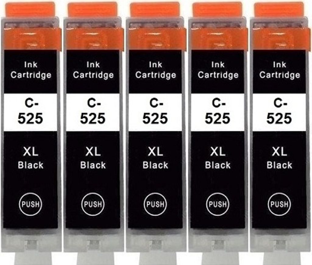 5 x kompatible Druckerpatrone Canon PGI-525 Schwarz, Black, 4529B001 für Pixma IP4850, IP4950, IX6550, MG5140, MG5150, MG5240, MG5250, MG5340, MG5...