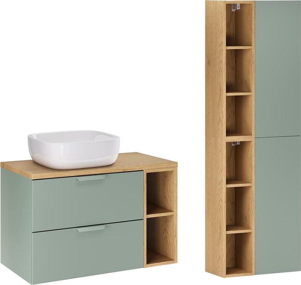 Waschtisch und Hängesäule 80.6cm Oria mit 2 Schubladen, Grün