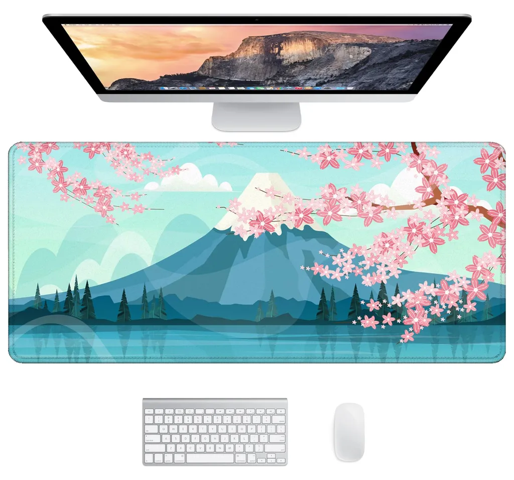 Tapis de bureau XXL pour setup gamer et télétravail motif Japon Fuji