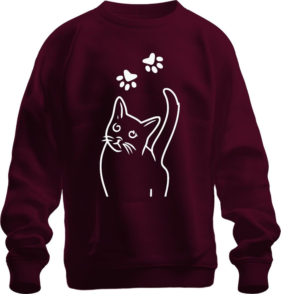 Katze Pfotenabdruck Katzenpfoten Katzenliebhaber Minimalistisch Uni Sweatshirt Pullover, Burgundy, XL