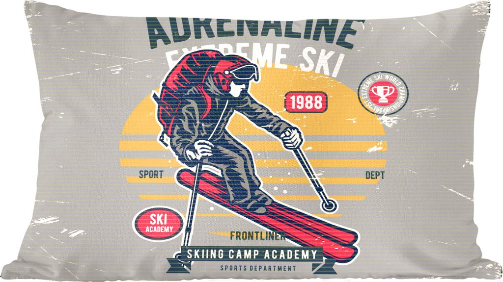 MuchoWow Zierkissen Sofakissen Wohnzimmer Dekokissen 50x30 cm Ski - Grau - Vintage - Wohnzimmerdekoration - Polster mit Photo