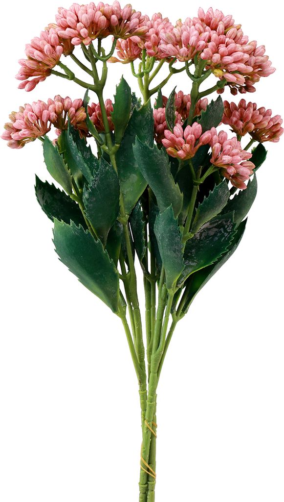 Künstliche Fette Henne Sedum Mauerpfeffer Rosa 47cm Trio, Blühende Kunstblume Dekoration, 3 Stück
