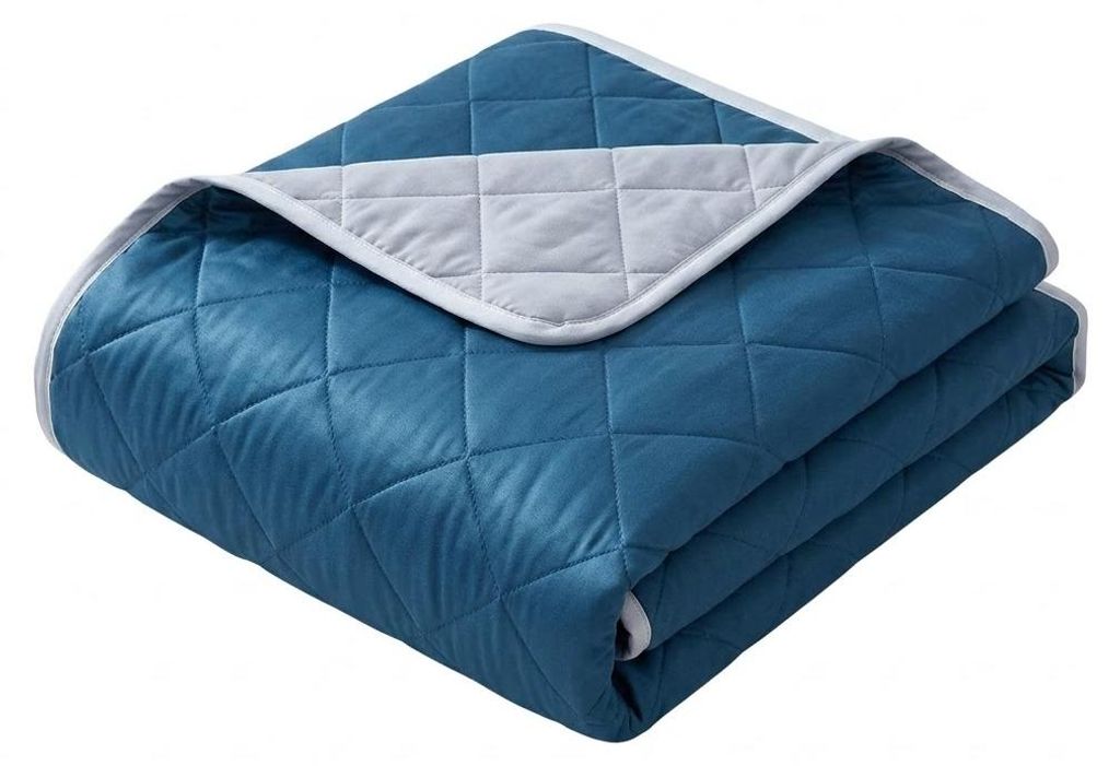 Kühlende Sommerdecke Dunkelblau 150x200 cm Tagesdecke Leichte Decke Gesteppt Bett