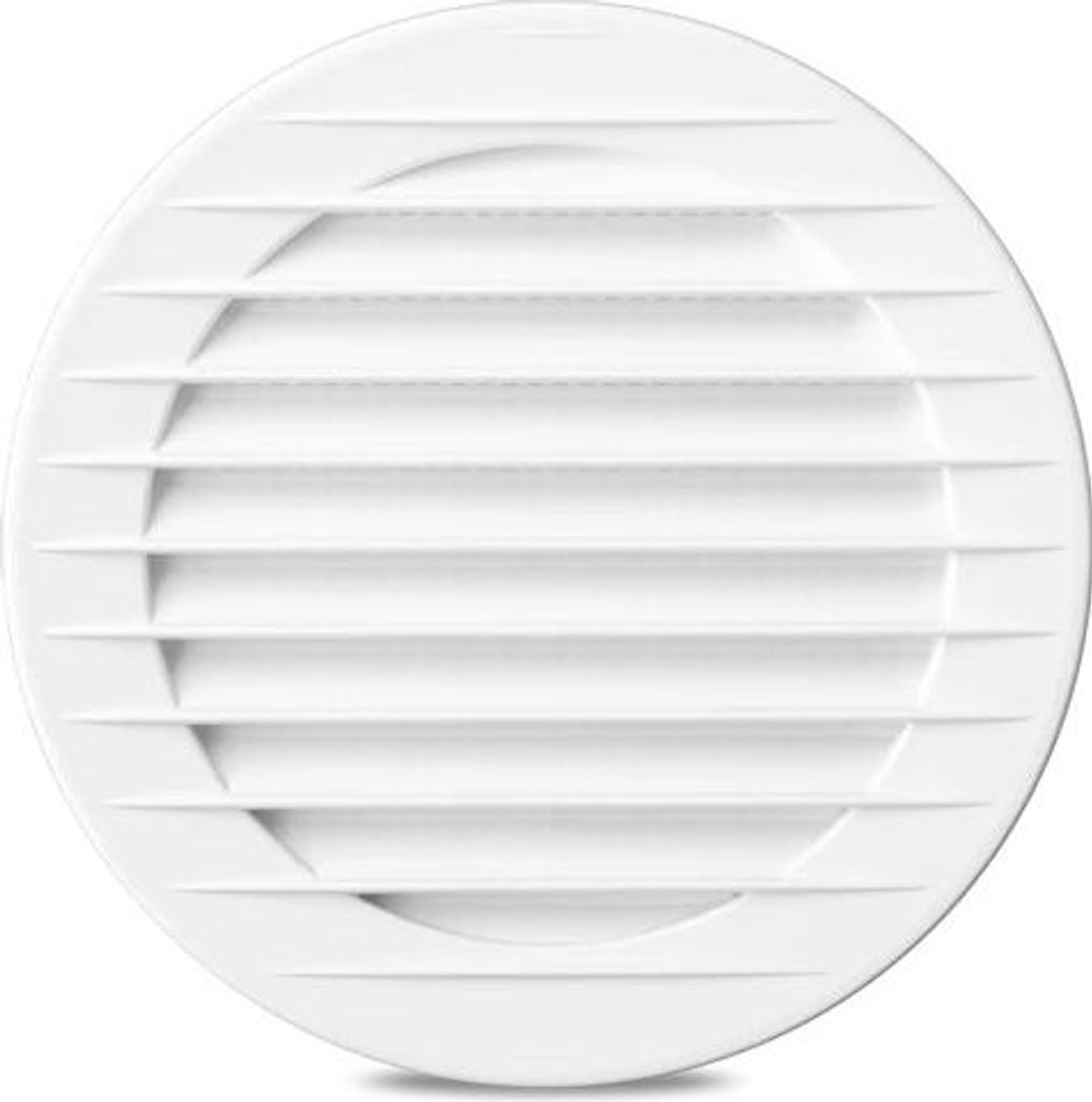 A white circular vent cover with horizontal slats.