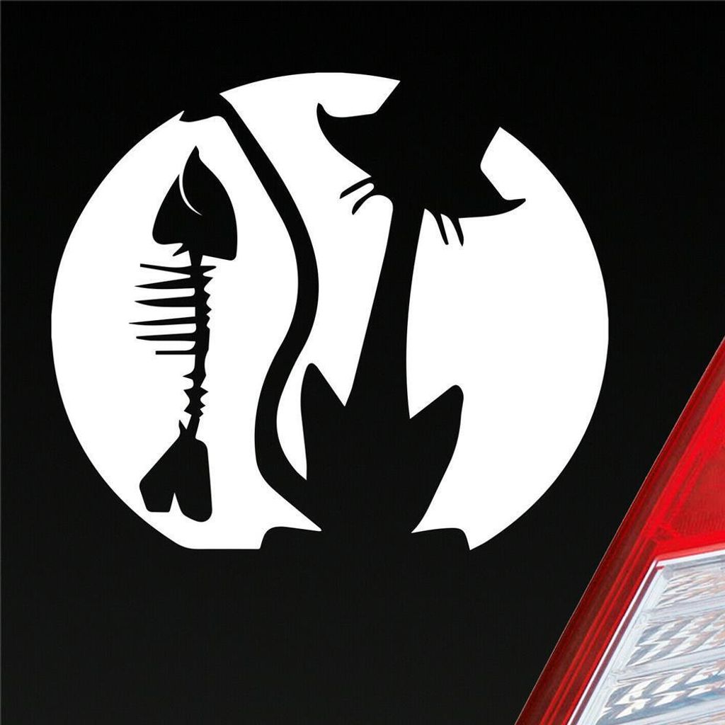 Auto Aufkleber Katze Cat Animal Tier Fisch Mond Mieze 10x8 cm Weiss Matt Sticker Heckscheibenaufkleber