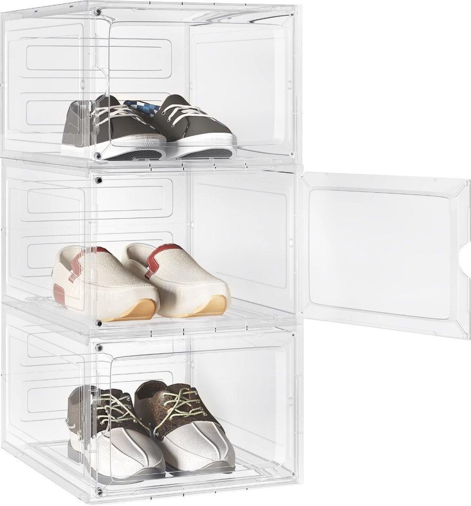 Happyment Schuhkarton Dido – 3er Set Transparente Sneakerbox – Schuhaufbewahrung, Stapelbar, Mit Belüftung – Praktisches Aufbewahrungssystem